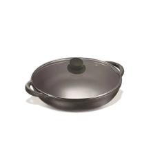 Panela Parmegiana De Ferro Fundido Com Tampa De Vidro 22cm