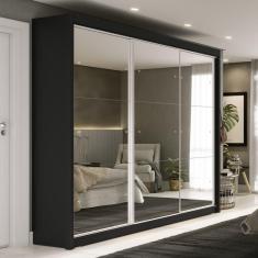 Guarda Roupa Casal 3 Portas com Espelho e 4 Gavetas 188,5cm Viena Yescasa Preto