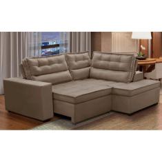 Sofá de Canto Retrátil e Reclinável com Molas 2,50x2,00 Virginia Suede Cappuccino Adonai Estofados