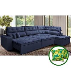 Sofá de Canto Retrátil e Reclinável Direito 3,40x2,36m Molas Cama Inbox Espanha Velusoft Azul