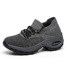 Tenis Feminino Casual Casuais Academia Calçados Caminhada Antiderrapante Corrida Tênis (36,Grey(Cinza))