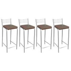 Kit 4 Banquetas Sala Jantar Gênova 1B705CR 4 Un Cromado/Courano Marrom - Kappesberg