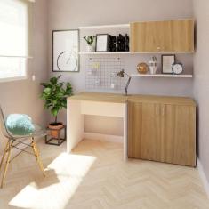 Mesa para Escritório 100cmx60cm 25mm Bramov Móveis Branca/Carvalho Mel