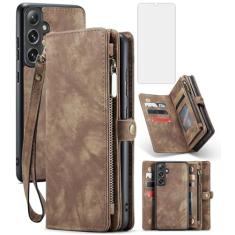 Asuwish Capa de telefone para Samsung Galaxy S24 5G carteira com zíper destacável com protetor de tela de vidro temperado e suporte de cartão de crédito flip de couro acessórios para celular S 24 24S