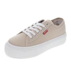 Levi's Tênis feminino Dakota CVS sarja cano baixo casual com cadarço, Cáqui/Branco, 37