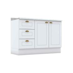 Balcão de Cozinha Americana p/ Pia 3 Gavetas e 2 Portas c/Tampo 120cm Branco - Henn