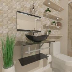 Gabinete de vidro 40cm ac com cuba oval preto