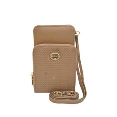 BOLSA CARTEIRA FEMININA PORTA CELULAR TRANSVERSAL TIRACOLO Bege - Fash