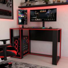 Mesa Gamer Level Espaço para 2 Monitores e Cpu Preto/Vermelho - Panora