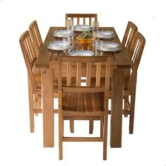 Conjunto Mesa Jantar Ripada 2,00m 6 Cadeiras Confort Madeira Maciça - 