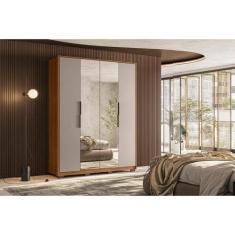Guarda Roupa 4 Portas e 3 Gavetas c/ 2 Espelhos e Pés Attore Nogueira 