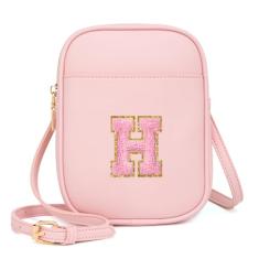 Viverte Bolsa infantil com inicial transversal para meninas, 3 bolsos, couro PU, bolsa transversal para presente personalizado para meninas adolescentes, Rosa claro, One Size