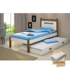 Beliche Montessoriana Infantil Eloa Solteiro Com Colchões Branca E Amêndoa Branco