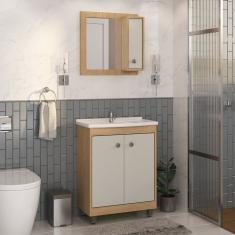 Gabinete Para Banheiro Com Cuba E Espelheira Essenza Carvalho Nature / Arenas