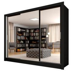 Guarda Roupa Casal Layla 3 Pts 03 Espelhos 4 Gav Preto - Móveis Arapon