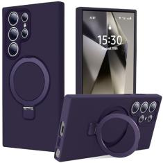 Jockvo Capa de telefone com suporte magnético invisível para Samsung Galaxy S24 Ultra de 6,8 polegadas, silicone compatível com proteção total de câmera de grau militar Magsafe, capas de telefone para