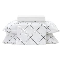 Jogo de Cama Casal 4 peças Lençol com Elástico 100% Algodão Percal 130 Fios 138x188x35cm - Dohler