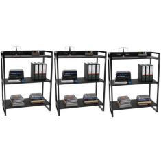 Kit 03 Estantes com 3 Prateleiras Escritório Estilo Industrial Form 10