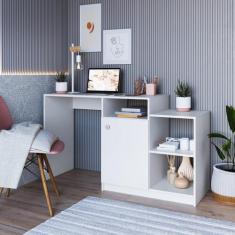 Escrivaninha Mesa Escritório Bancada Multiuso 1 Porta e 3 Nichos 135cm