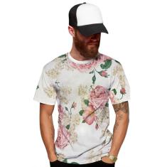 Camiseta Branca e Rosa Florida Verão 2019-Masculino