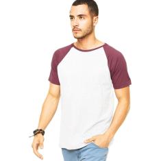 Camiseta Masculina Raglan Branca e Bordô-Masculino