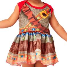 Roupa de Festa Junina Bebe Menina Fantasia Cangaceira Vestido Caipira 