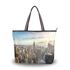 My Daily Fashion Bolsa de ombro feminina para mulheres, New York Skyline Empire State Building Bolsas Grande, Multicoloured, Large