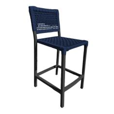 Banqueta França Em Corda Náutica E Base Em Alumínio Preta Para área Gourmet Azul Marinho - Cor: Azul