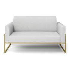 Sofá Namoradeira Base Industrial Alta Dourado Marisa Linho Cinza A05 D03 - D\`rossi