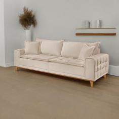 Sofá Fixo Orfeu 3 Lugares Luxo 2,00m Bege Claro