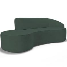 Sofá 3 Lugares Curvo Sala De Estar Living Firenze Direito D02 Linho Verde Musgo 210 Cm C-117 - Lyam