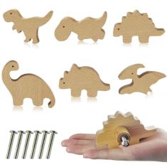 Zaruatu 6 maçanetas de madeira para armário de animais com parafusos puxadores decorativos de madeira natural puxadores de móveis de animais fofos adequados para puxadores de gaveta de berçário