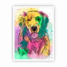 Quadro Animais Cachorro Dog Golden Retriever Com Moldura - Plimshop