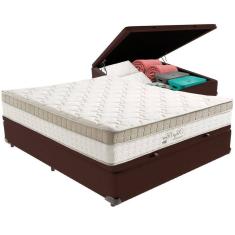 Cama Box Baú Marrom E Colchão King Best Bege Molas Ensacadas Casal Anjos