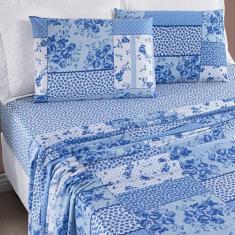 Jogo de Lençol Casal 4 Peças Bouti Estampado - Bia Enxovais, Azul Sere