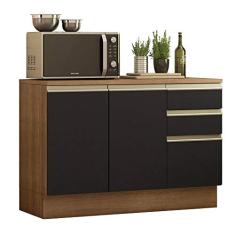 Balcão de Pia Madesa Glamy 120 cm 2 Portas e 3 Gavetas (Com Tampo) - Rustic/Preto