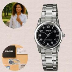 Relógio de Pulso Casio Feminino Analógico Prata Redondo Leve Pequeno C