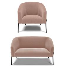 Sofá Namoradeira E Poltrona Pé Ferro Preto Stella Bouclê Rosê D03 - D'rossi