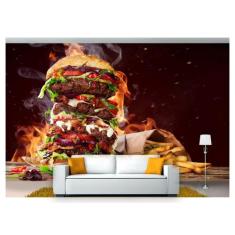 Papel De Parede Hamburguer Queijo Carne 3D Al128 - Você Decora