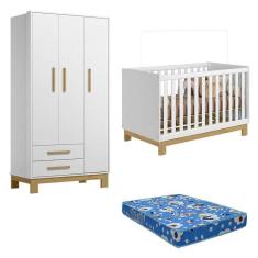 Berço Americano 4315 Guarda Roupa 4340 Q Encanto Slim Branco Acetinado Com Colchão Gazin - Qmovi
