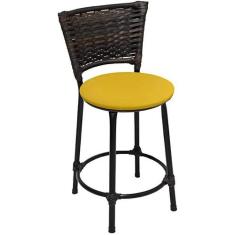 Banqueta Baixa Banquinho Com Encosto Em Junco Para Cozinha Bar Balcão 