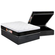 Cama Box Baú Casal: Colchão Espuma Castor D45 Black e White Air Euro P