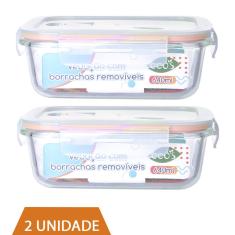 Jogo 2 Potes de Vidro Marmita Tampa 4 Trava Hermética 640ml