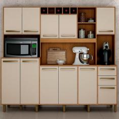 Armário de Cozinha Compacto em Madeira Valdemóveis Petra 11 Portas 2 Gavetas Cinamomo e Off White