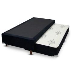 Cama Box Bicama Auxiliar Solteiro Suede Espuma 8cm 40x88x188 Preto