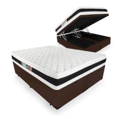 Cama Box Com Baú Queen + Colchão De Espuma D45 - Castor - Black White