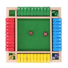Fechar a Caixa - Placa de Dados de Madeira com Base Antiderrapante, 4 Jogadores, Jogo de Mesa Familiar, Aprendizado de Matemática para Adultos e Crianças