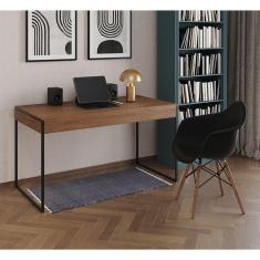 Escrivaninha Home Office Estilo Industrial Malta Amêndoa 137x53cm Ferro Preto com 1 Poltrona Preta E