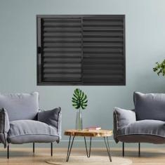 Janela Veneziana de Alumínio 3 Folhas 100 x 120cm Linha Modular Preto