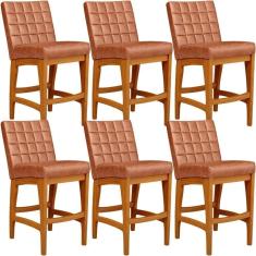 Kit 06 Banquetas Baixa Cozinha Bancada Sala Jantar L02 Camel